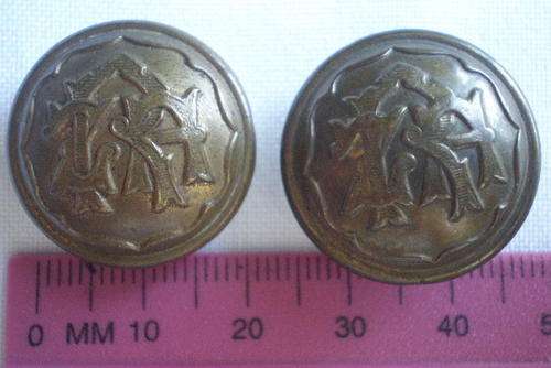 BOER WAR-Z.A.R BUTTONS X 2 WORN PRE 1901-BRASS WITH MAKERS STAMPS ON BACK-VERY GOOD CONDITION DIAMET