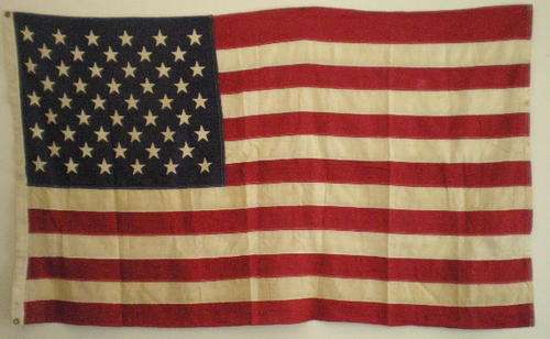 VINTAGE US FLAG MADE FROM STITCHED COTTON-MEASURES 140X85CM