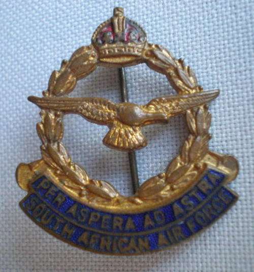 SAAF WW2 BRASS & ENAMEL SWEETHEART BROOCH-STICK PIN COMPLETE