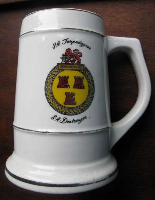 SA DESTROYER-SIMON VAN DER STEL MUG-THIS SHIP WAS COMMISSIONED DURING THE 1930'S-MUG HEIGHT 150MM-NO