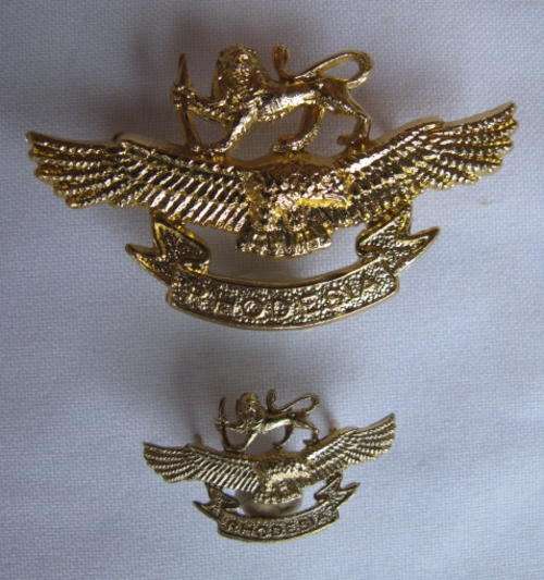 RHODESIA AIR FORCE ANODISED METAL CAP+COLLAR BADGE-LUGS INTACT