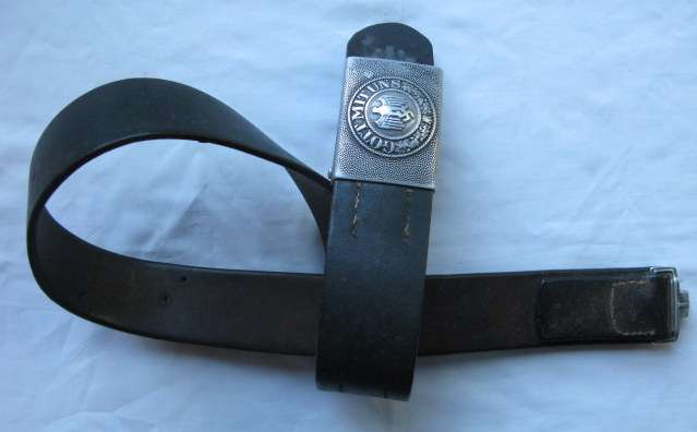 GERMAN ARMY WW2 DIE-STRUCK STEEL BUCKLE & LEATHER BELT-COMPLETE & GOOD CONDITION-EXTENDED LENGTH 95
