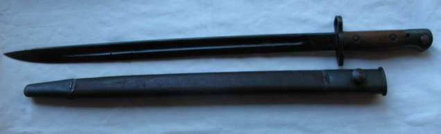 1907 PATTERN BAYONET MADE BY LITHGOW AUSTRALIA-SAP MARKINGS ON BAYONET-LEATHER SCABBARD-VERY GOOD CO