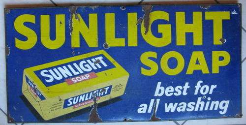 VINTAGE SUNLIGHT SOAP ENAMEL SIGN-ORIGINAL-MEASURES 89X43CM