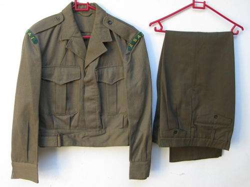 SA UNION PERIOD UNIFORM FROM THE 1960'S-THE TROUSERS A SIZE 30 WITH PIPE LENGTH 76CM/BUNNY JACKET A