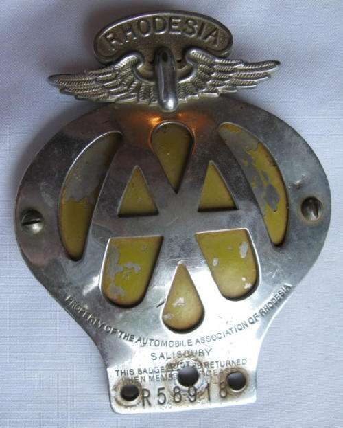 RHODESIA AUTOMOBILE ASSOCIATION CAR BADGE