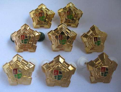 SADF OFFICERS CASTLE LARGE SIZE IN GILT-SELLING 8 TOGETHER-ALL PINS INTACT