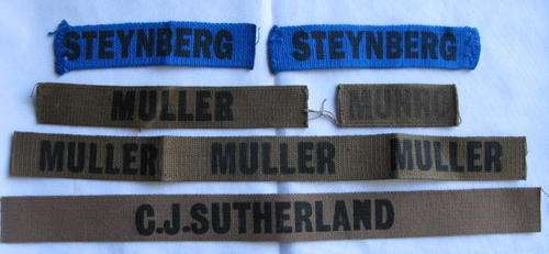 SADF BORDER WAR PERIOD PRINTED NAME BADGES
