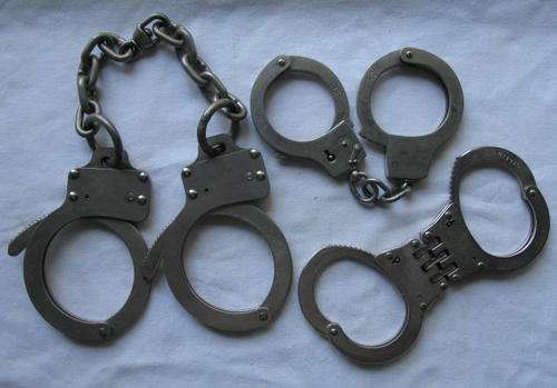 2 SETS OF SAP HANDCUFFS-& 1X ANKLE CUFFS- KEYS MISSING