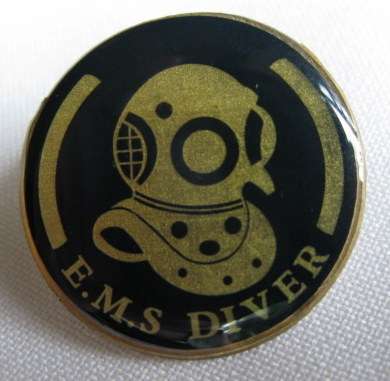 SA POLICE E.M.S. DIVER BLUE & GOLD-LUCITE COVERED BREAST BADGE- 2 PINS