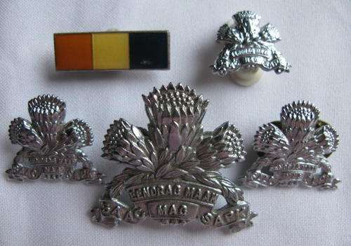 SA ARMOURED CORPS CHROMED CAP,2X COLLARS,ONE X MESS DRESS & BERET BAR-WORN 1976-1996-PINS & LUGS INT