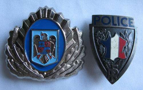 BUCHAREST,ROMANIA & PARIS FRANCE POLICE CAP BADGES-SOLD TOGETHER