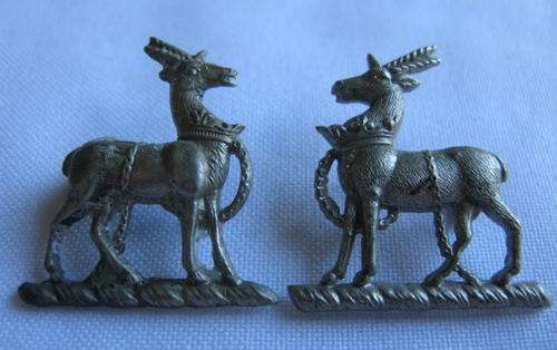 6TH ROYAL WARWICKSHIRE REGT. PAIR OF WHITE METAL COLLAR BADGES 1890'S-1958-ONE LUG MISSING