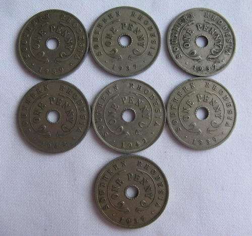 SOUTHERN RHODESIA ONE PENNY FOLLOWING SOLD TOGETHER:1937X3/1939X2/1942X2