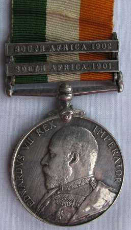 FULL SIZE BOER WAR KSA MEDAL WITH SOUTH AFRICA 1901 & 1902 CLASP - NAMED