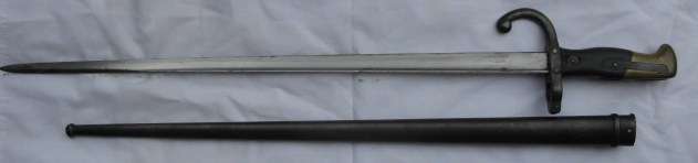 FRENCH 1874 PATTERN GRAS EPEE BAYONET - MADE BY L. DENYS PARIS 1881 - TOTAL LENGTH 645MM - METAL