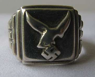 SILVER GERMAN LUFTWAFFE RING WW2 - MARKINGS ON THE INSIDE OF RING - ORIGINAL