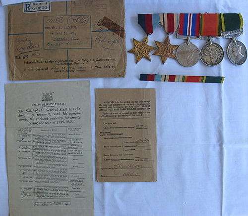 WW2 FULL SIZE MEDAL GROUP NAMED WITH ORIGINAL FIELD SERVICE POSTCARD - AWARD CERTIFICATE & ENVELOPE