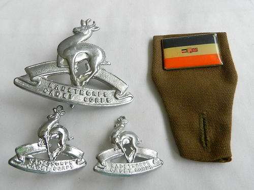 SA SCHOOL CADETS CHROME CAP AND COLLARS + FOB BADGE - LUGS INTACT