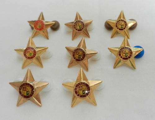 SADF GILDING METAL 5 POINT RANK LARGE STAR - 8 IN TOTAL - PINS INTACT