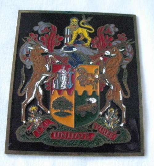 OLD SA COAT OF ARMS - ENAMEL - MEASURES 78 X 67MM