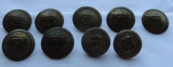 BARNETTS SHIP GUARDS BRASS BUTTONS - DIAMETER 28MM - 9 IN TOTAL