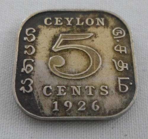 RARE 1926 CEYLON 5 CENTS - VERY GOOD DETAIL - GEORGE V - REF: C217