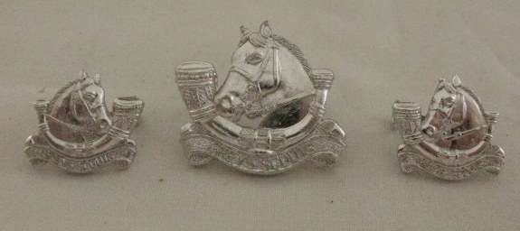 RHODESIA GREY SCOUTS ANODISED CAP AND COLLAR BADGE PAIR WORN 1976 - 1980 - ALL LUGS INTACT