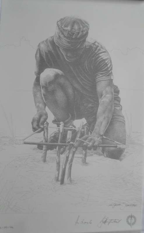 SA RECCE REGT. PENCIL SKETCH BY:L.GREWER STEENKAMP,SIGNED BY MAJ. GEN. F.W. LOOTS & COL. JAN BREYTEN