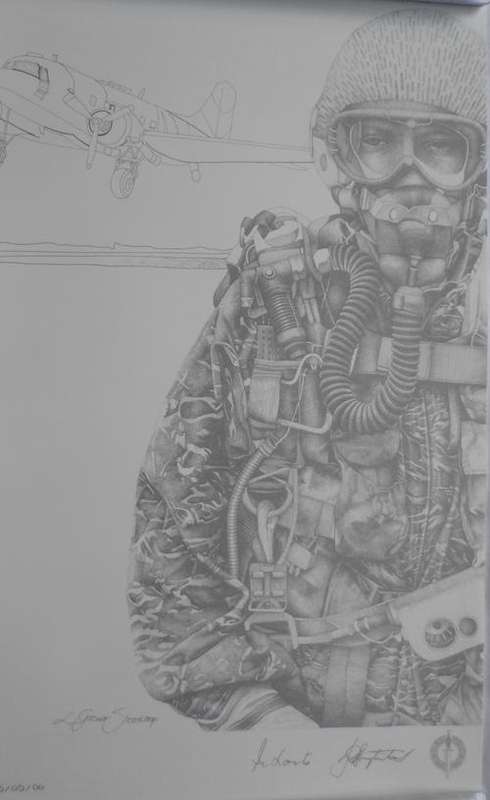 SA RECCE REGT. PENCIL SKETCH BY:L.GREWER STEENKAMP,SIGNED BY MAJ. GEN. F.W. LOOTS & COL. JAN BREYTEN