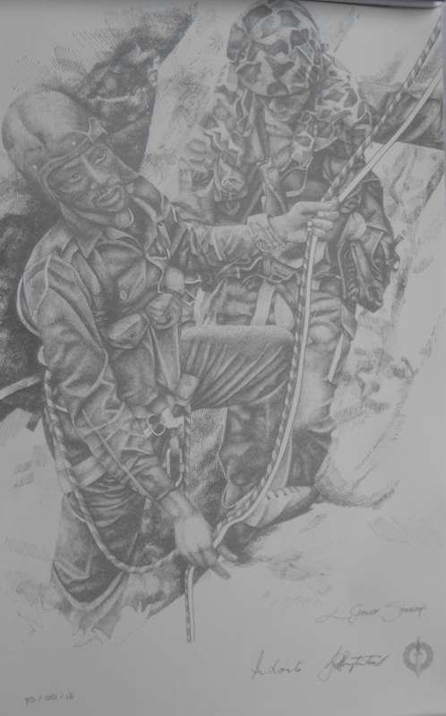 SA RECCE REGT. PENCIL SKETCH BY:L.GREWER STEENKAMP,SIGNED BY MAJ. GEN. F.W. LOOTS & COL. JAN BREYTEN