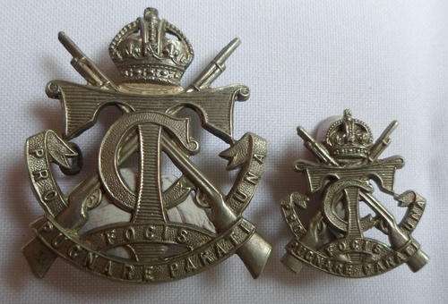 TRANSVAAL CADETS,WHITE METAL CAP & COLLAR BADGE-LUGS INTACT