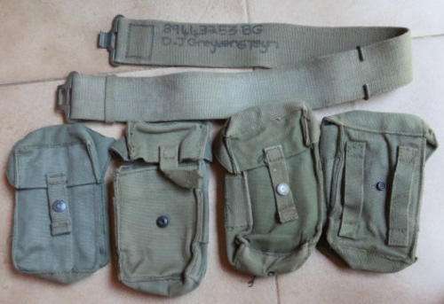 PAT 73 MAGAZINE POUCHES FOR R4/LM 4X4 WITH CANVAS WEBBELT -EXTENDED LENGTH 110CM-GOOD CONDITION