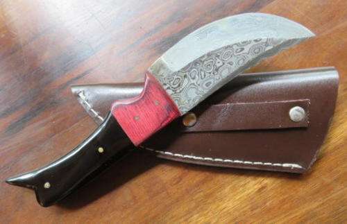 CUSTOM HANDMADE DAMASCUS HUNTING SKINNER KNIFE WITH LEATHER SHEATH-BLADE PATTERN-TWISTED DAMASCUS/OV