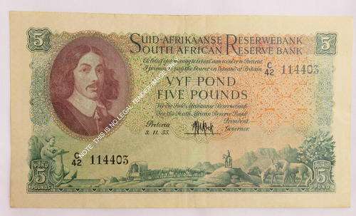 FIVE POUNDS-M.H. DE KOCK-3RD ISSUE C42 PREFIX-EF+