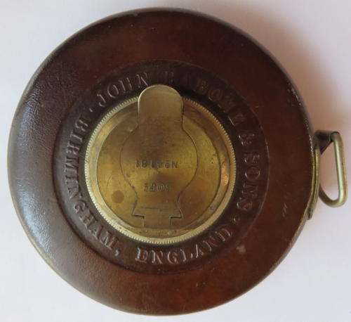 VINTAGE 50 FEET RABONE & SONS ENGLAND,BRASS & LEATHER METAL TAPE MEASURE VGC