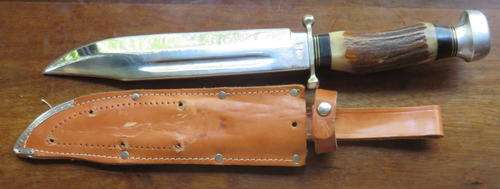 VINTAGE & ORIGINAL ANTON WINGEN JR.-MADE SOLINGEN GERMANY BOWRIE KNIFE & LEATHER SHEATH-TOTAL LENGTH