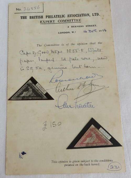 CAPE OF GOOD HOPE STAMP-1855-58-1 PENNY-PALE ROSE-(SG 5A)WITH BRITISH PHILATELIC ASSOC. EXPERT
