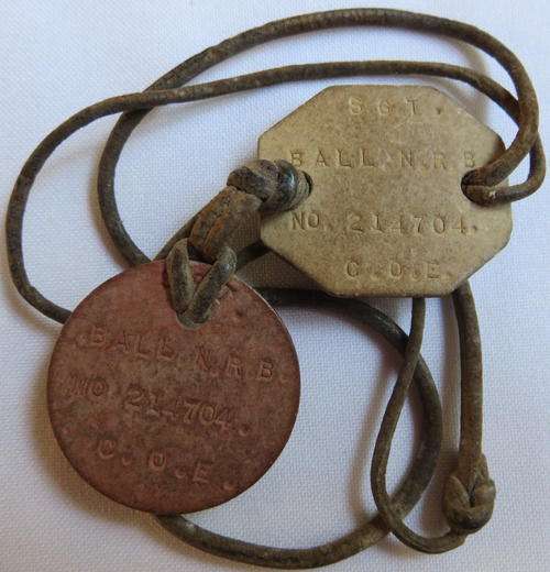 WW2 DOG TAG NAMED TO BALL N.R.B. NO 214704