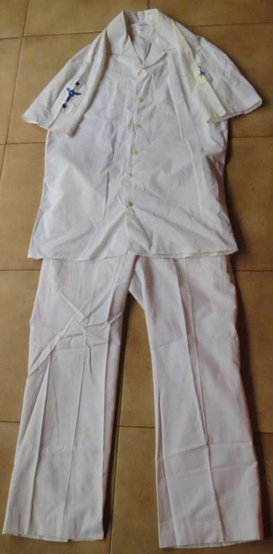 SA NAVY UNIFORM-SUMMER DRESS TO A ENGINE ROOM MECHANIC,LEADING SEAMAN TROUSERS SIZE 32 PIPE LENGTH 7