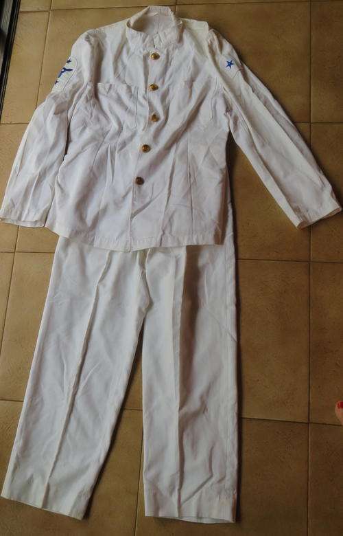 SA NAVY UNIFORM-SUMMER DRESS TO A ENGINE ROOM MECHANIC-LEADING SEAMAN-TROUSERS A SIZE 32 WITH PIPE