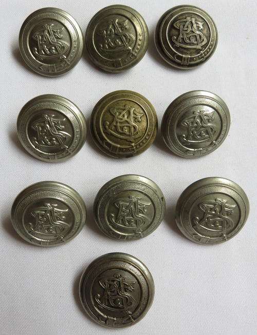 OLD SA RAILWAYS LARGE WHITE METAL TUNIC BUTTONS-10 IN TOTAL-DIAMETER 28MM