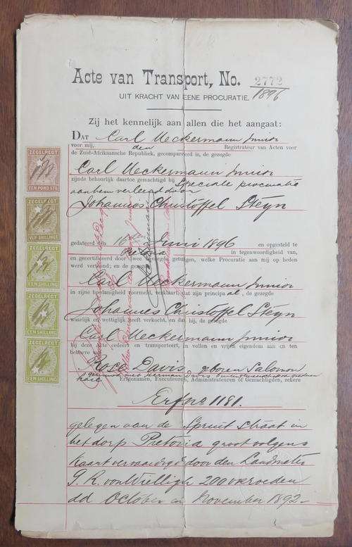 BOER WAR -PRE BOER WAR DOCUMENTS DATED 16TH JUNE 1896