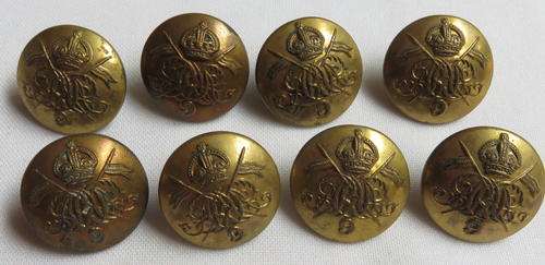 9TH QUEENS ROYAL LANCERS,BRASS TUNIC BUTTONS-8 IN TOTAL-DIAMETER 22MM