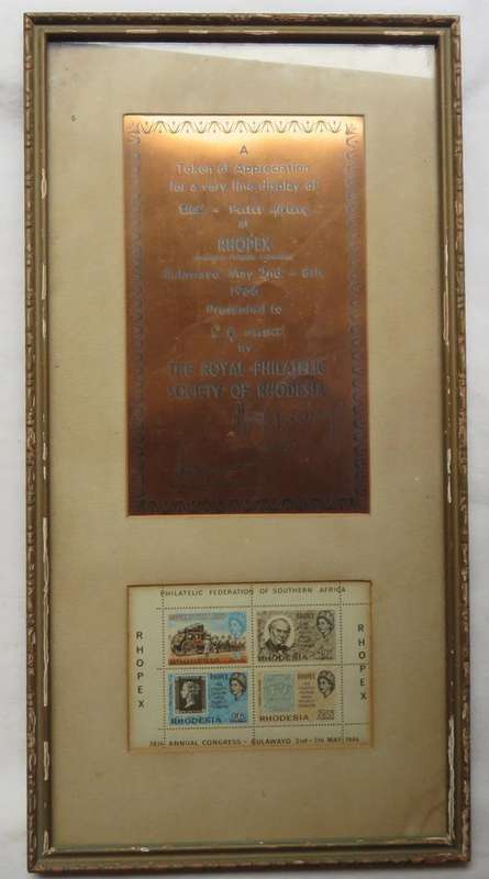RHODESIAN FRAMED PLAQUE-MEASURES 20,5X39,5CM