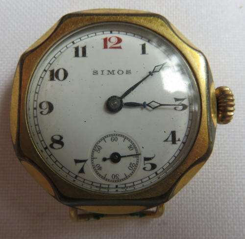 VINTAGE SIMOS WATCH WITH ENAMEL FACE-TOTAL DIAMETER 32MM-COMPLETE BUT NEEDS A SERVICE