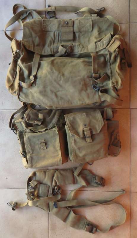 RHODESIAN WEBBING-KIDNEY POUCHES-PADDED YOKE & LARGE BACK PACK-COMPLETE WITH D-RINGS-CLIPS & STRAPS