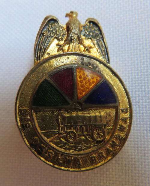 OSSEWABRANDWAG CAP BADGE-NO 2052 IN OWEN-PIN INTACT-MEASURES 29MM