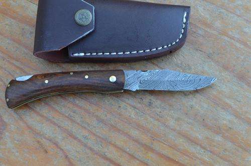 Damascus steel handmade folding knife with back lock