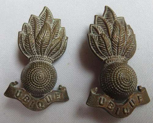 SA ARTILLERY GILDING METAL COLLAR BADGE PAIR-LARGE SIZE-LUGS INTACT